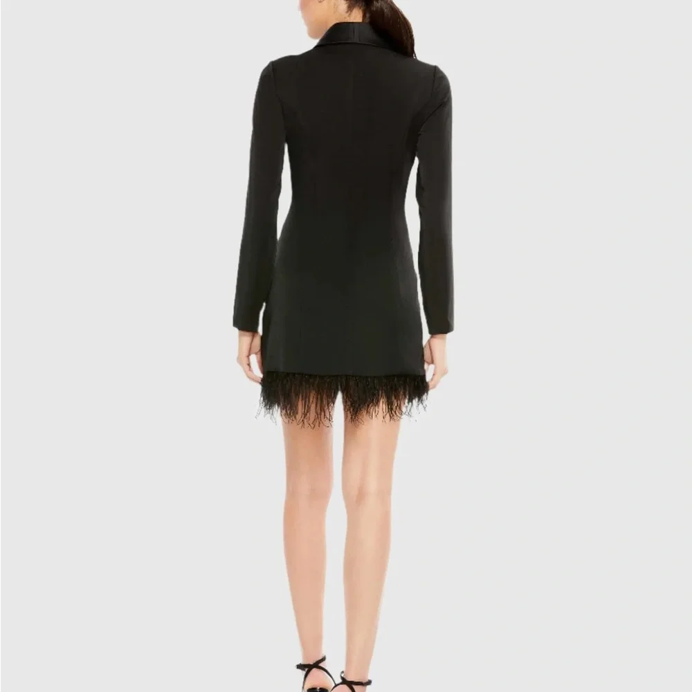 Mac Duggal Black Long Sleeve Tuxedo Dress with Feather Trim - Picture 3 of 3